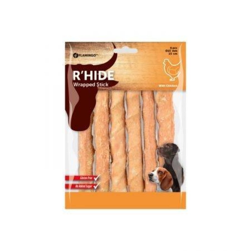 FLAMINGO R'HIDE CHICKEN WRAPPED STICK 15CM 6PCS 180GR