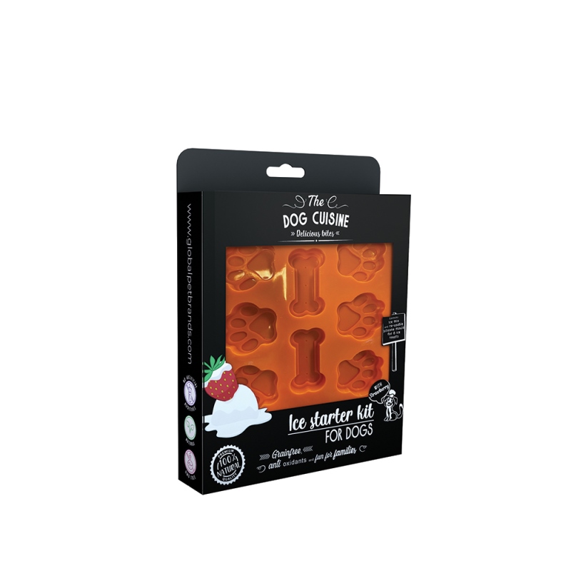 Dog Cuisine-Kit Φόρμα Σιλικόνης + Έτοιμο μίγμα για παγωτο-λιχουδιές με γεύση φράουλα 60gr