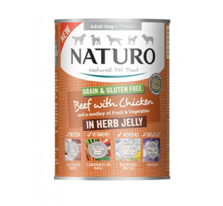 Naturo Adult Dog Grain & Gluten Free Beef with Chicken in a Herb Jelly 390g