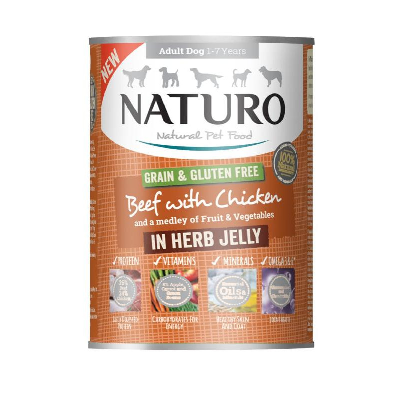 Naturo Adult Dog Grain & Gluten Free Beef with Chicken in a Herb Jelly 390g
