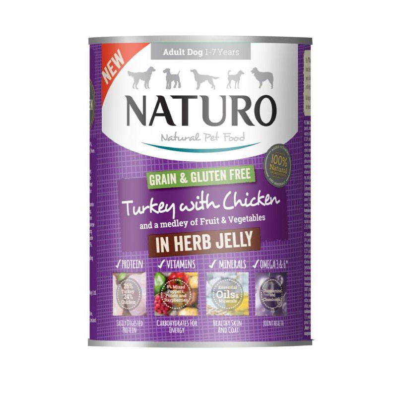 Naturo Adult Dog Grain & Gluten Free Turkey with Chicken in a Herb Jelly 390g